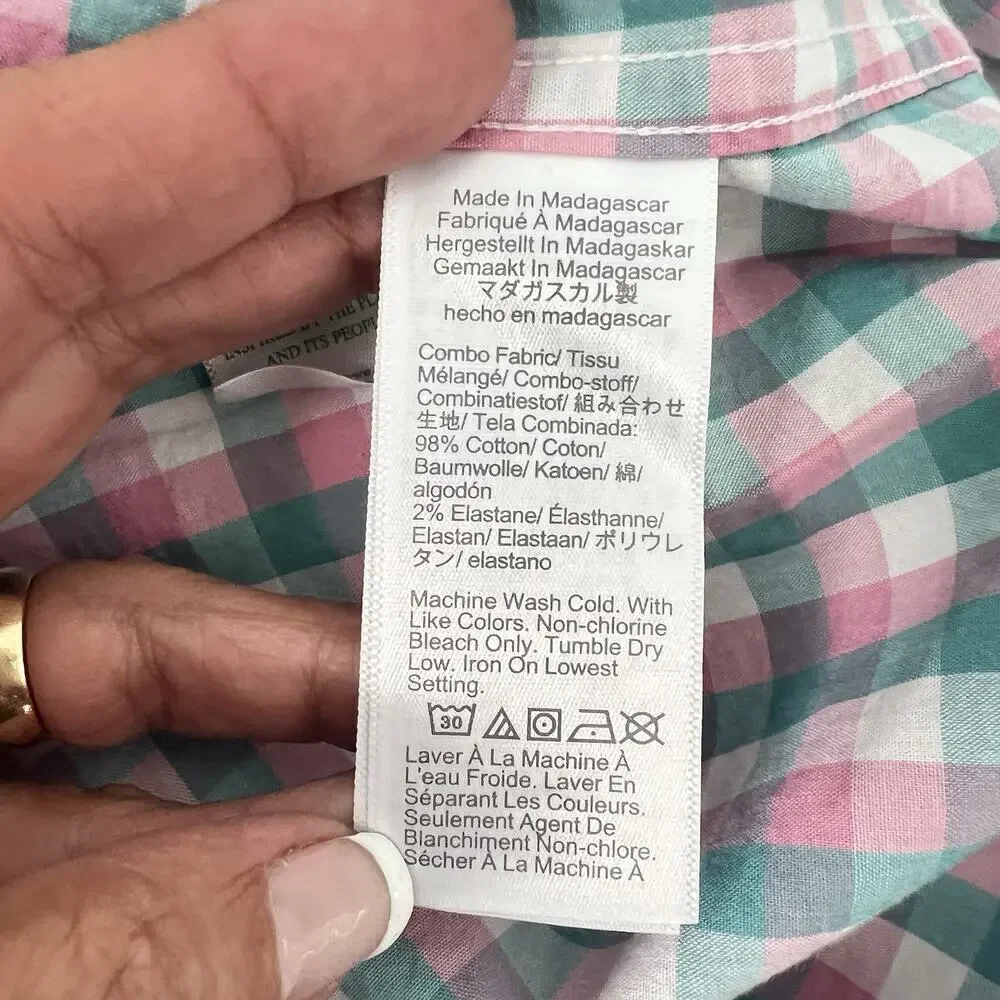J Crew Flex Washed Plaid Button Down Shirt size Large Pink Blue